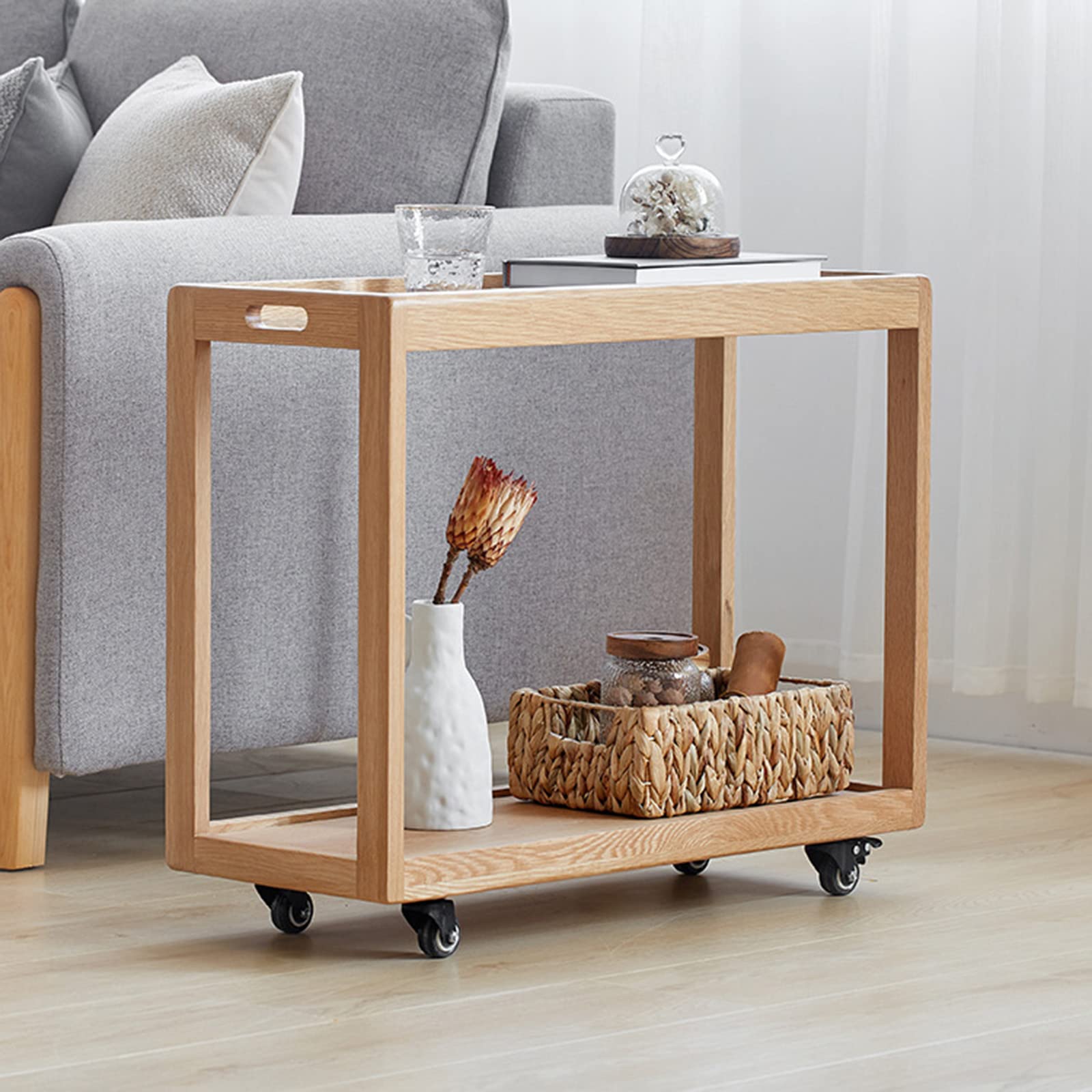 Amazon｜キャスター付きサイドテーブル 2段 木製コーヒーサイド